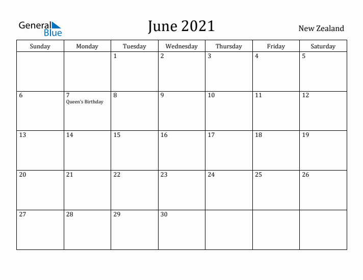 June 2021 Calendar New Zealand