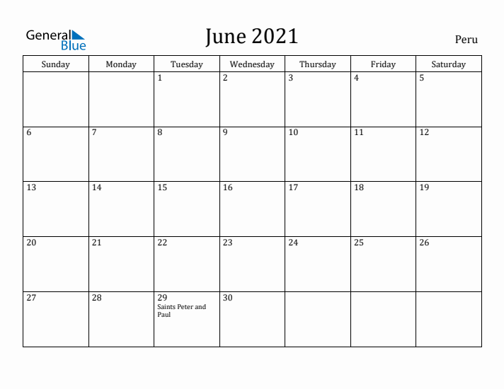 June 2021 Calendar Peru