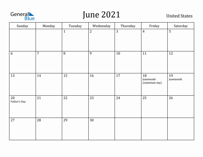 June 2021 Calendar United States