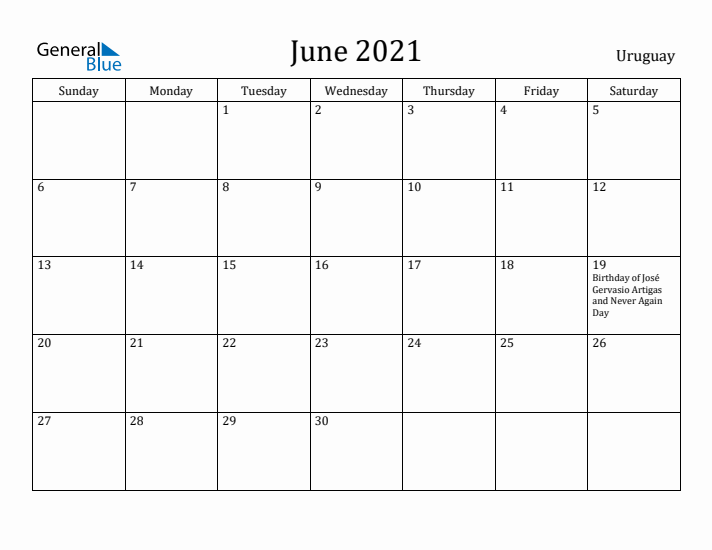 June 2021 Calendar Uruguay