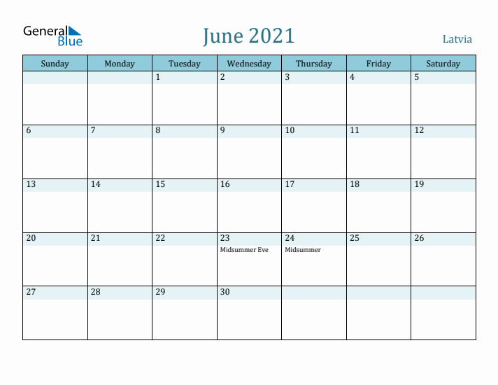 June 2021 Calendar with Holidays