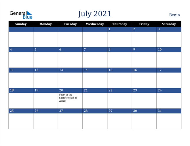 July 2021 Benin Calendar