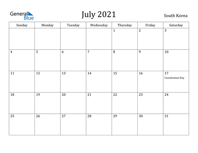 Korean calendar 2021
