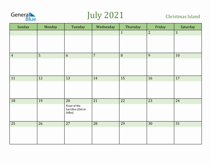 July 2021 Calendar with Christmas Island Holidays