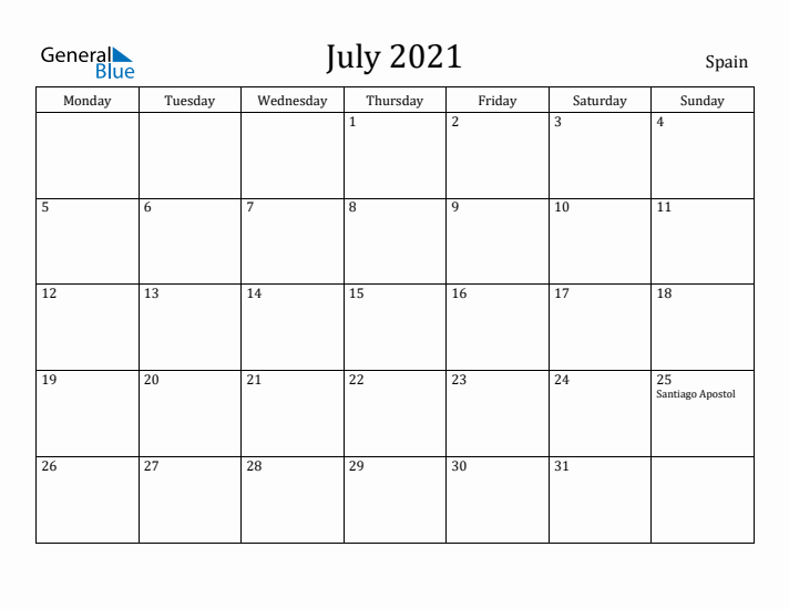 July 2021 Calendar Spain