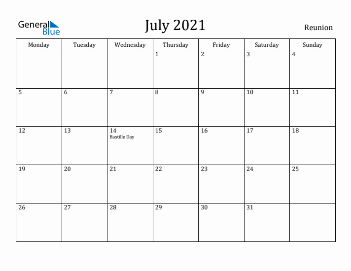 July 2021 Calendar Reunion