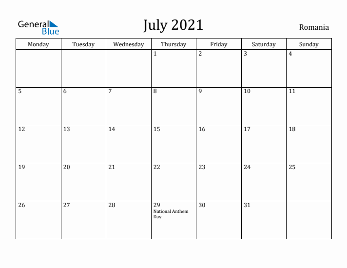 July 2021 Calendar Romania