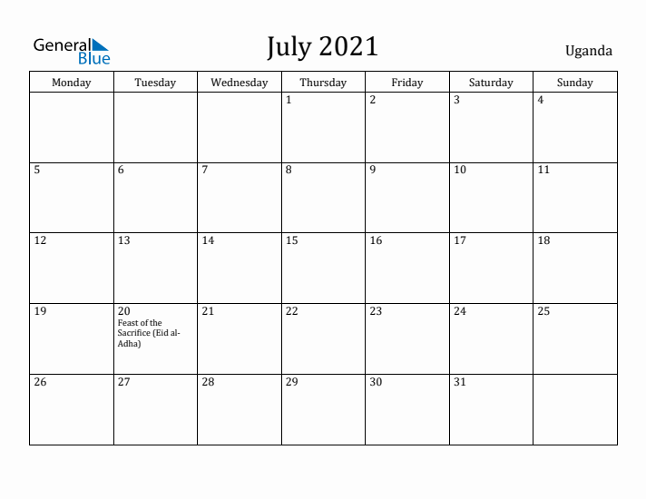 July 2021 Calendar Uganda