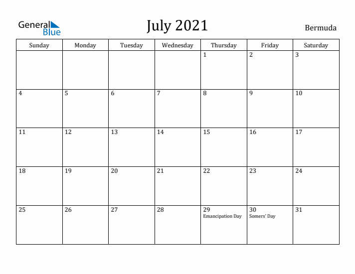 July 2021 Calendar Bermuda