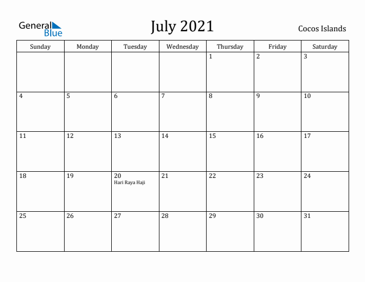 July 2021 Calendar Cocos Islands