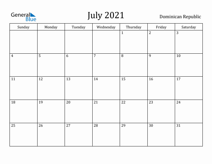 July 2021 Calendar Dominican Republic