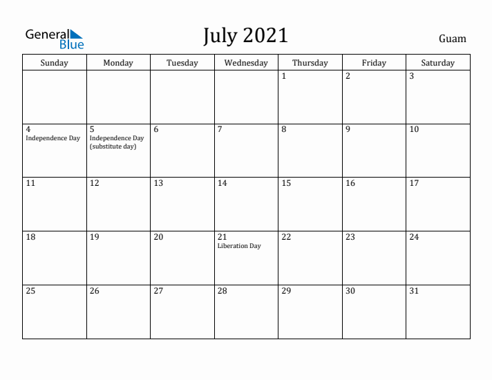 July 2021 Calendar Guam