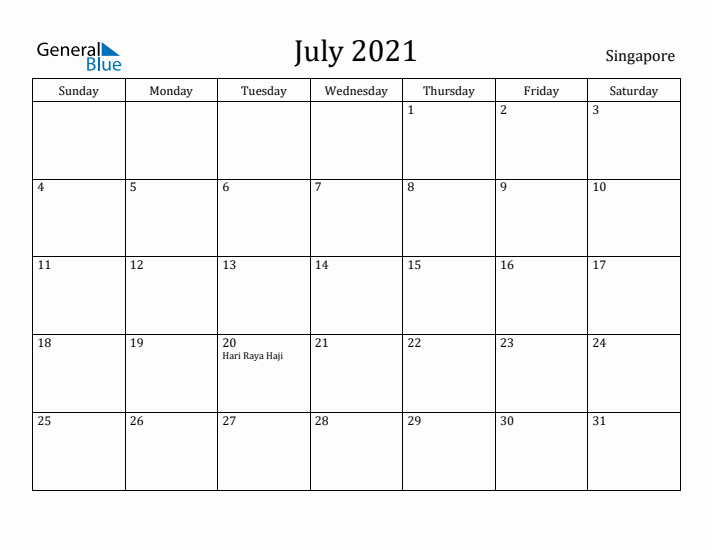 July 2021 Calendar Singapore