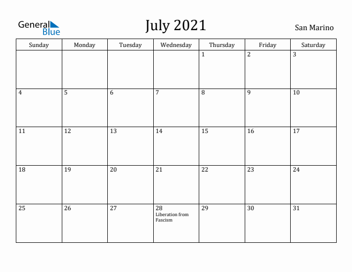 July 2021 Calendar San Marino