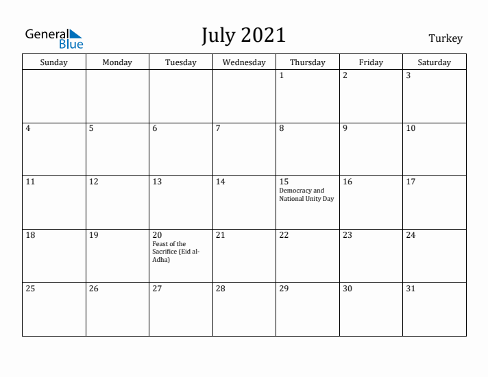 July 2021 Calendar Turkey