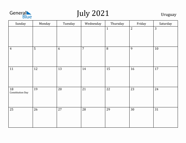 July 2021 Calendar Uruguay