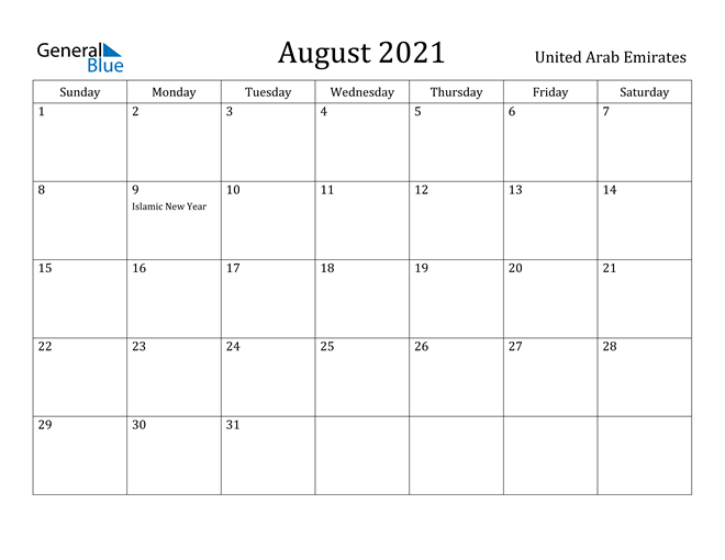 United Arab Emirates Calendars With Holidays