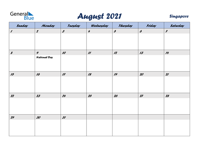 Singapore August 21 Calendar With Holidays