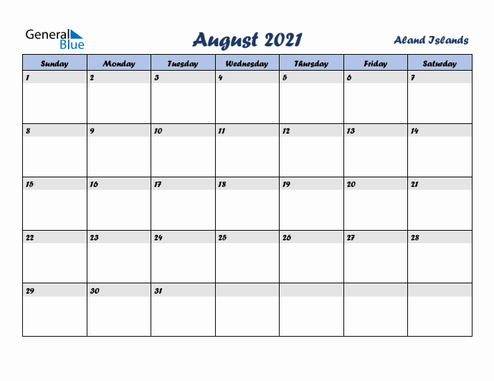August 2021 Calendar with Holidays in Aland Islands
