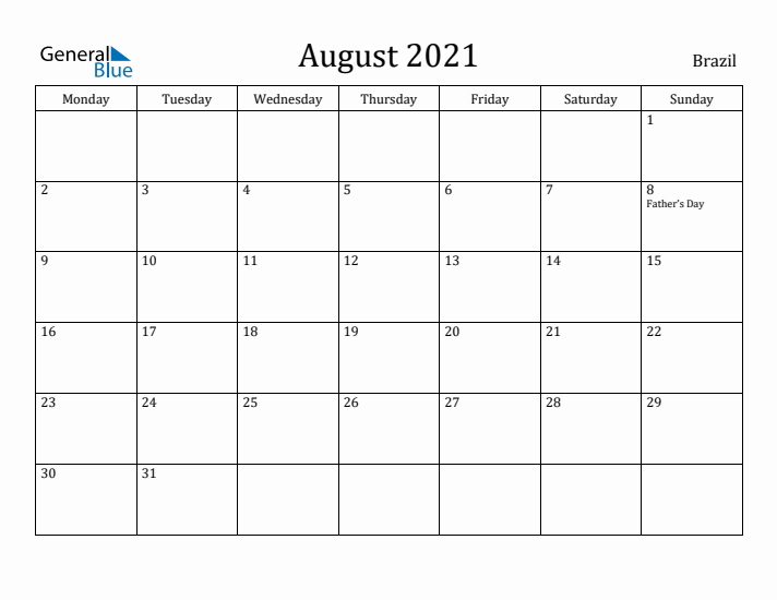 August 2021 Calendar Brazil