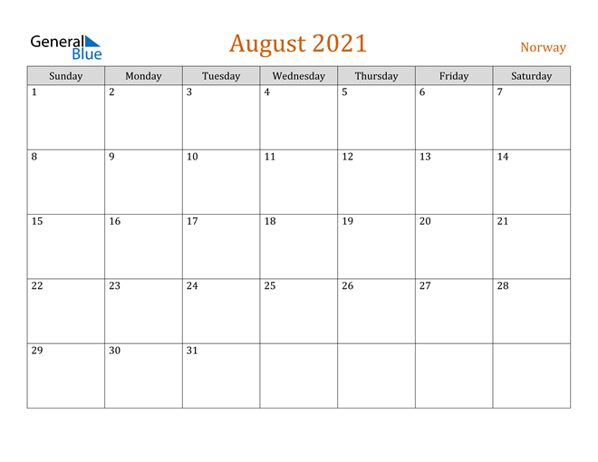 August 2021 Holiday Calendar