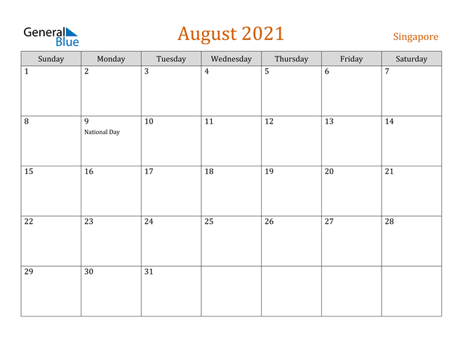 Singapore August 21 Calendar With Holidays