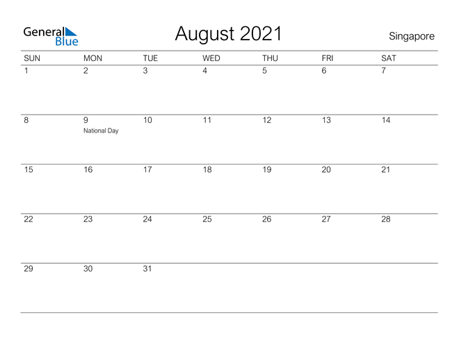 Singapore August 21 Calendar With Holidays