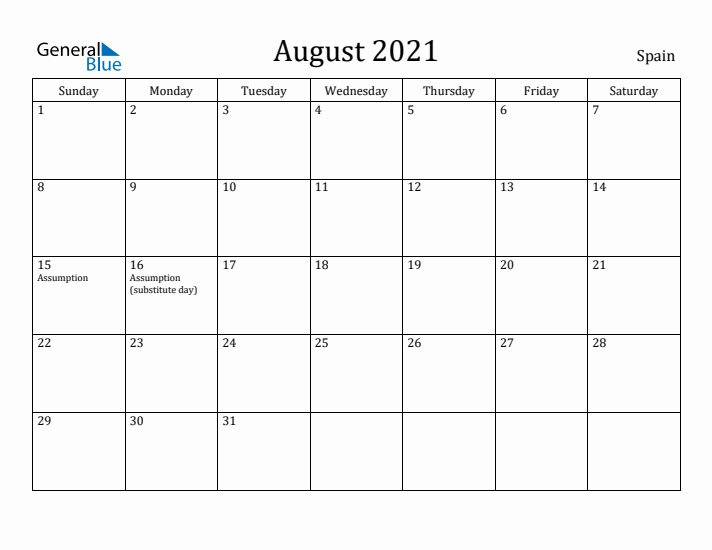August 2021 Calendar Spain