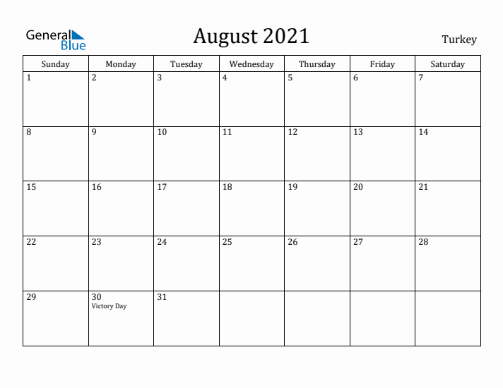 August 2021 Calendar Turkey