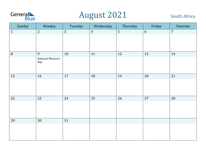 South Africa August 21 Calendar With Holidays