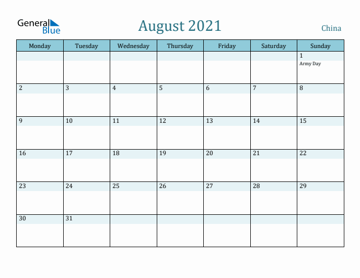 August 2021 Calendar with Holidays