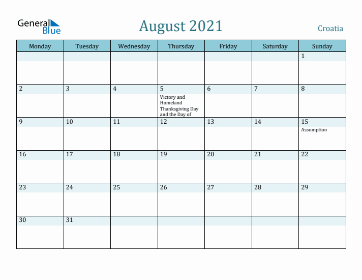 August 2021 Calendar with Holidays