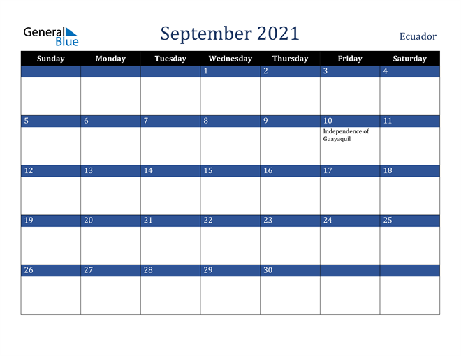 September 2021 Ecuador Calendar