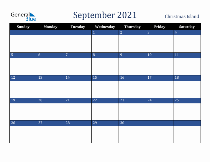 September 2021 Christmas Island Calendar (Sunday Start)