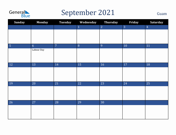 September 2021 Guam Calendar (Sunday Start)