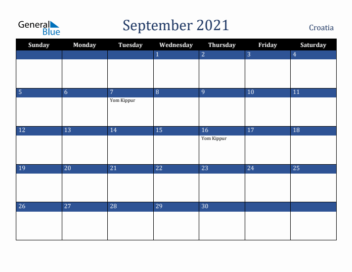 September 2021 Croatia Calendar (Sunday Start)