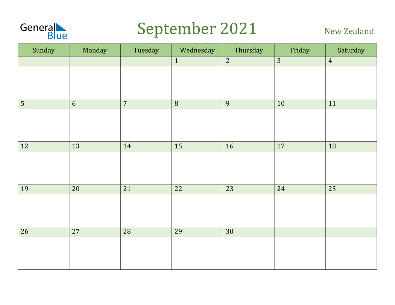 September 2021 Calendar - New Zealand