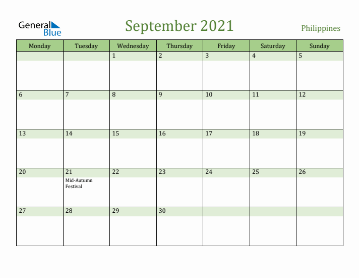 September 2021 Calendar with Philippines Holidays