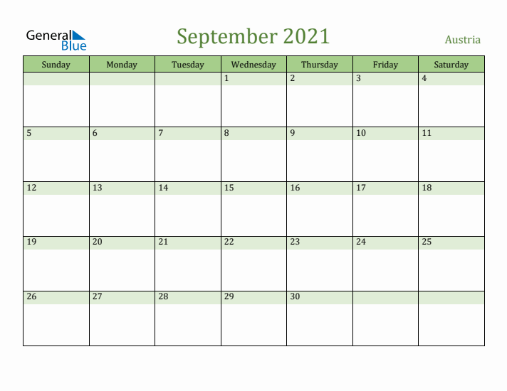 September 2021 Calendar with Austria Holidays