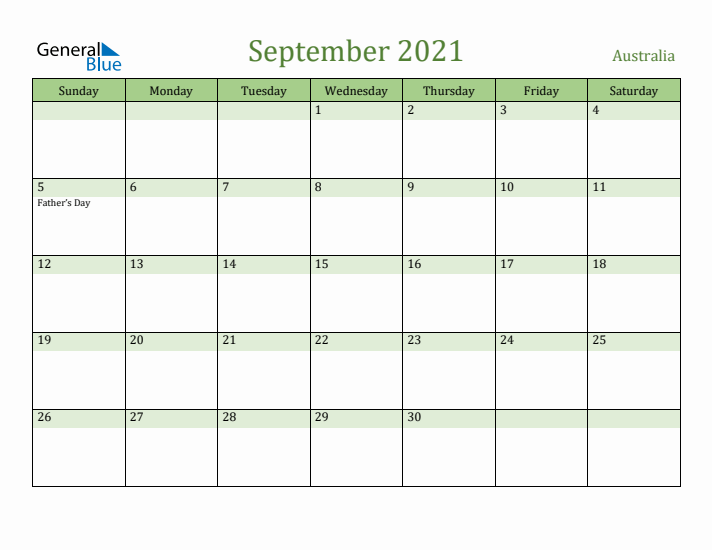 September 2021 Calendar with Australia Holidays