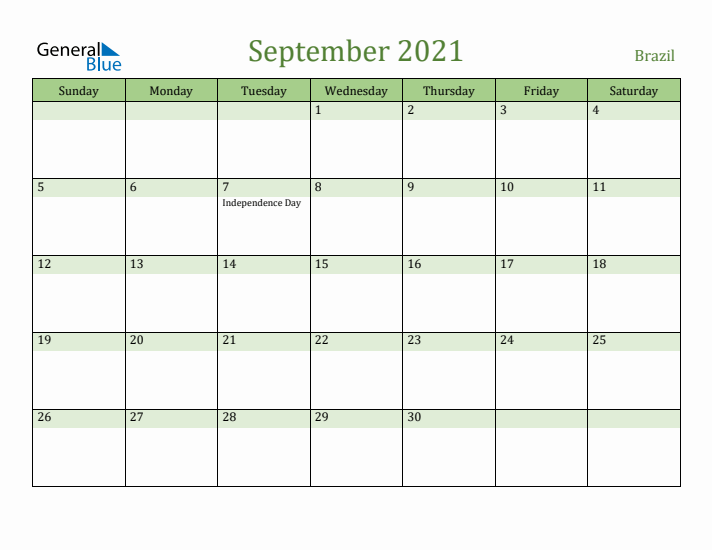 September 2021 Calendar with Brazil Holidays