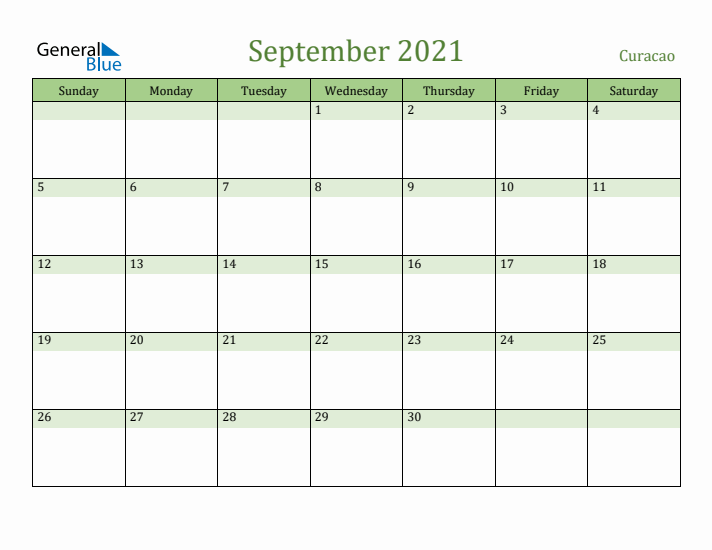 September 2021 Calendar with Curacao Holidays