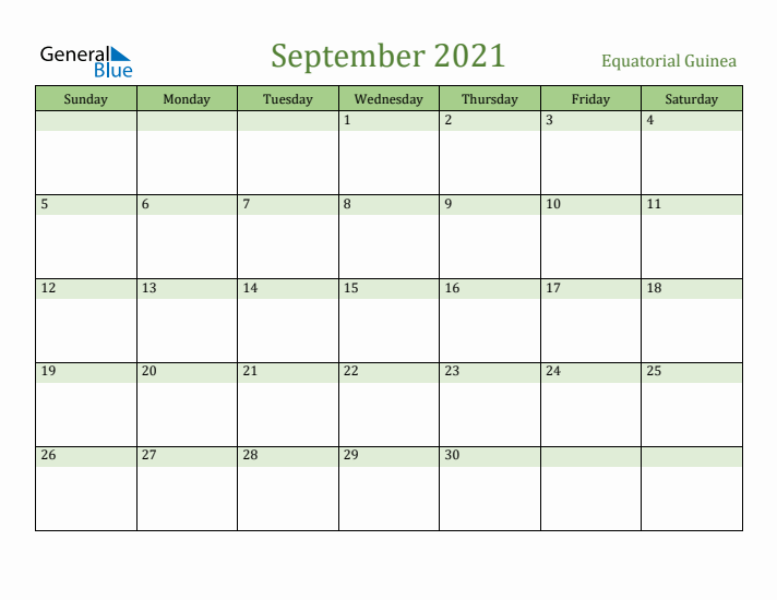 September 2021 Calendar with Equatorial Guinea Holidays