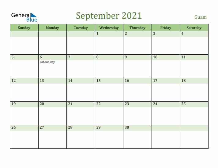 September 2021 Calendar with Guam Holidays