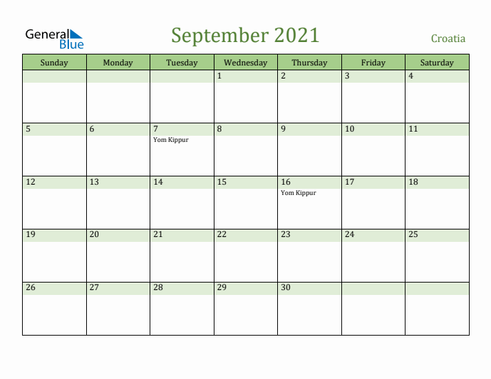 September 2021 Calendar with Croatia Holidays