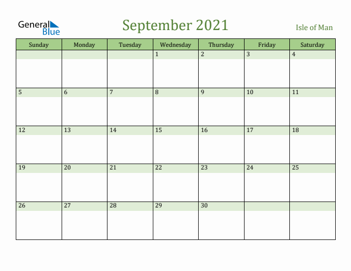 September 2021 Calendar with Isle of Man Holidays