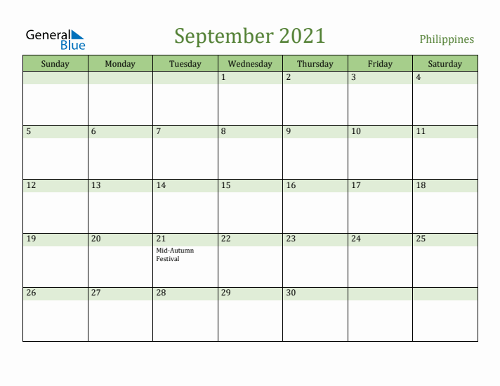 September 2021 Calendar with Philippines Holidays