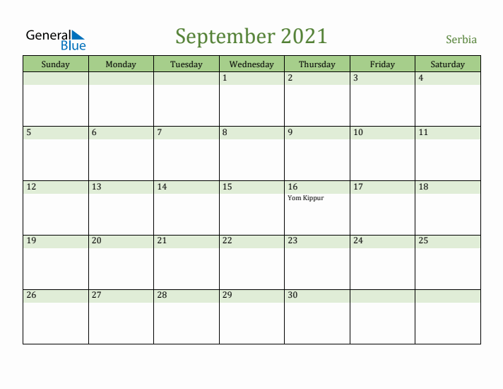 September 2021 Calendar with Serbia Holidays