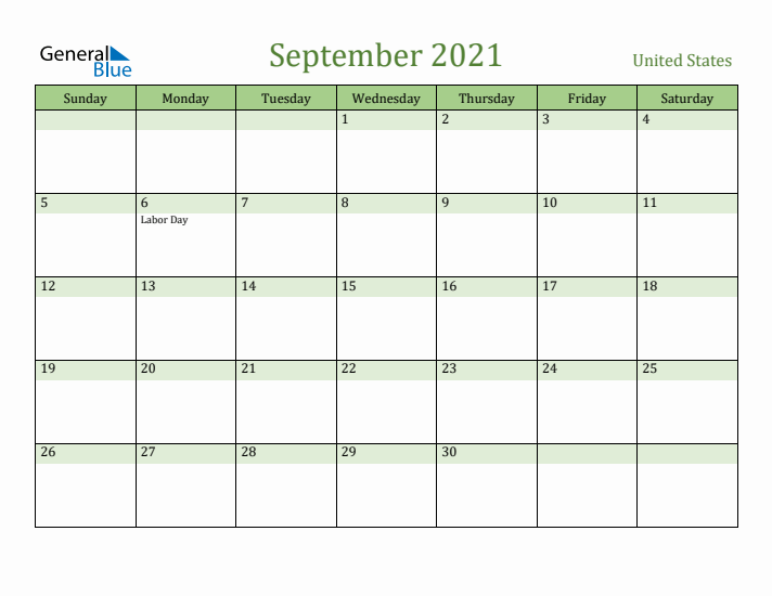 September 2021 Calendar with United States Holidays