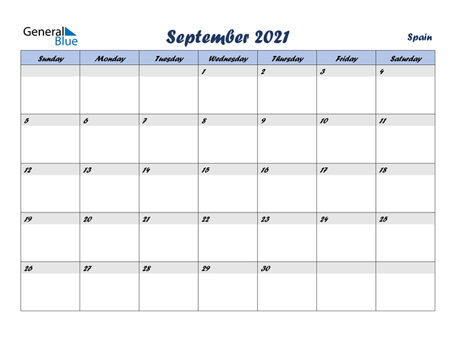 Spain September 2021 Calendar With Holidays